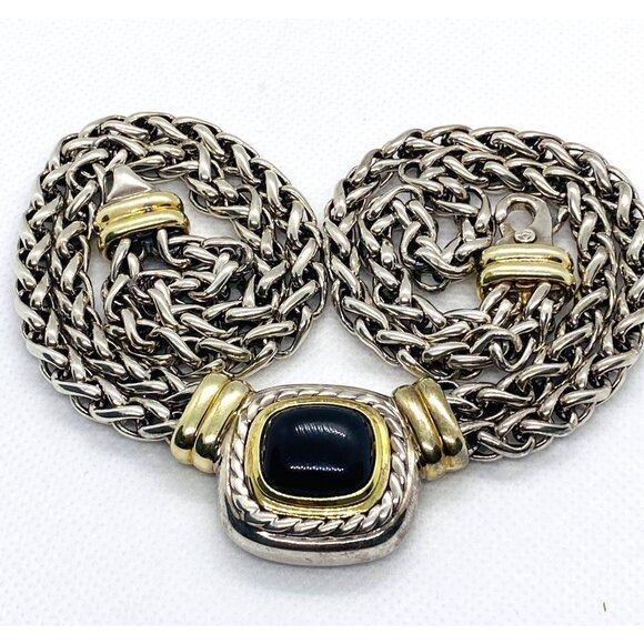 David Yurman Albion Double Chain Wheat Onyx Necklace Sterling Silver 925 14K 585 - Picture 1 of 16